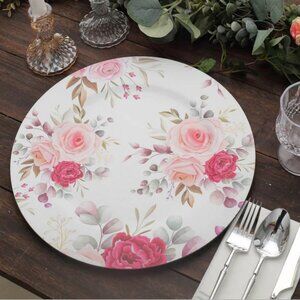 CHARGER PLATE:  13" Rose Flower Design Plastic Charger Plates